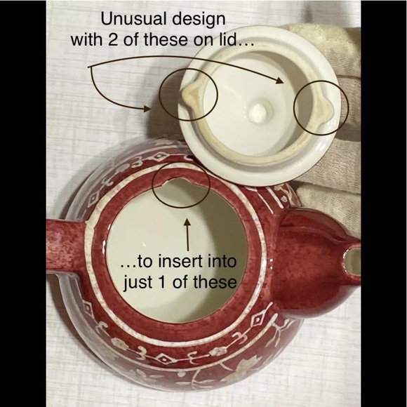 💥HOST PICK💥Hand Painted Squat 3 3/4” Tea Pot+Lid - Red Brown/Tan ~Some Crazing - Picture 9 of 11